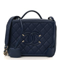Caviar Quilted Medium CC Filigree Vanity Case Navy