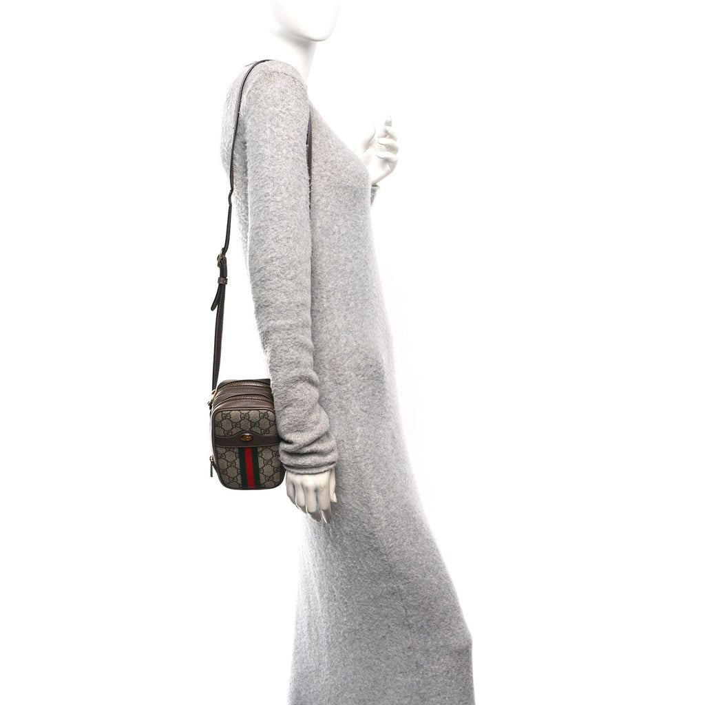 GG Supreme Monogram Web Mini Ophidia Double Zip Crossbody Bag Beige New Acero
