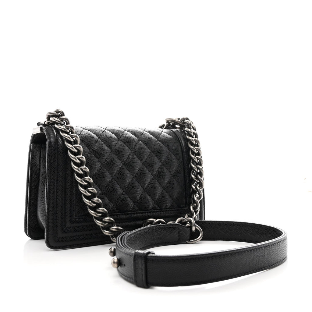 Caviar Quilted Small Boy Flap Black