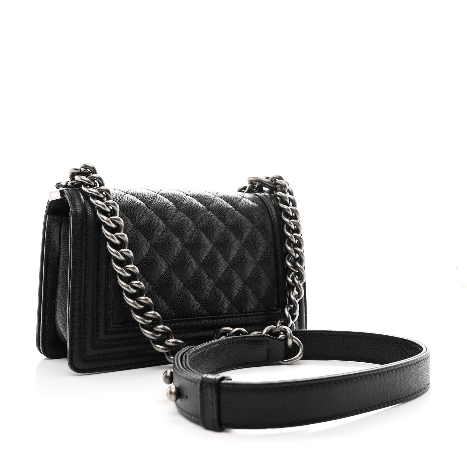 Caviar Quilted Small Boy Flap Black