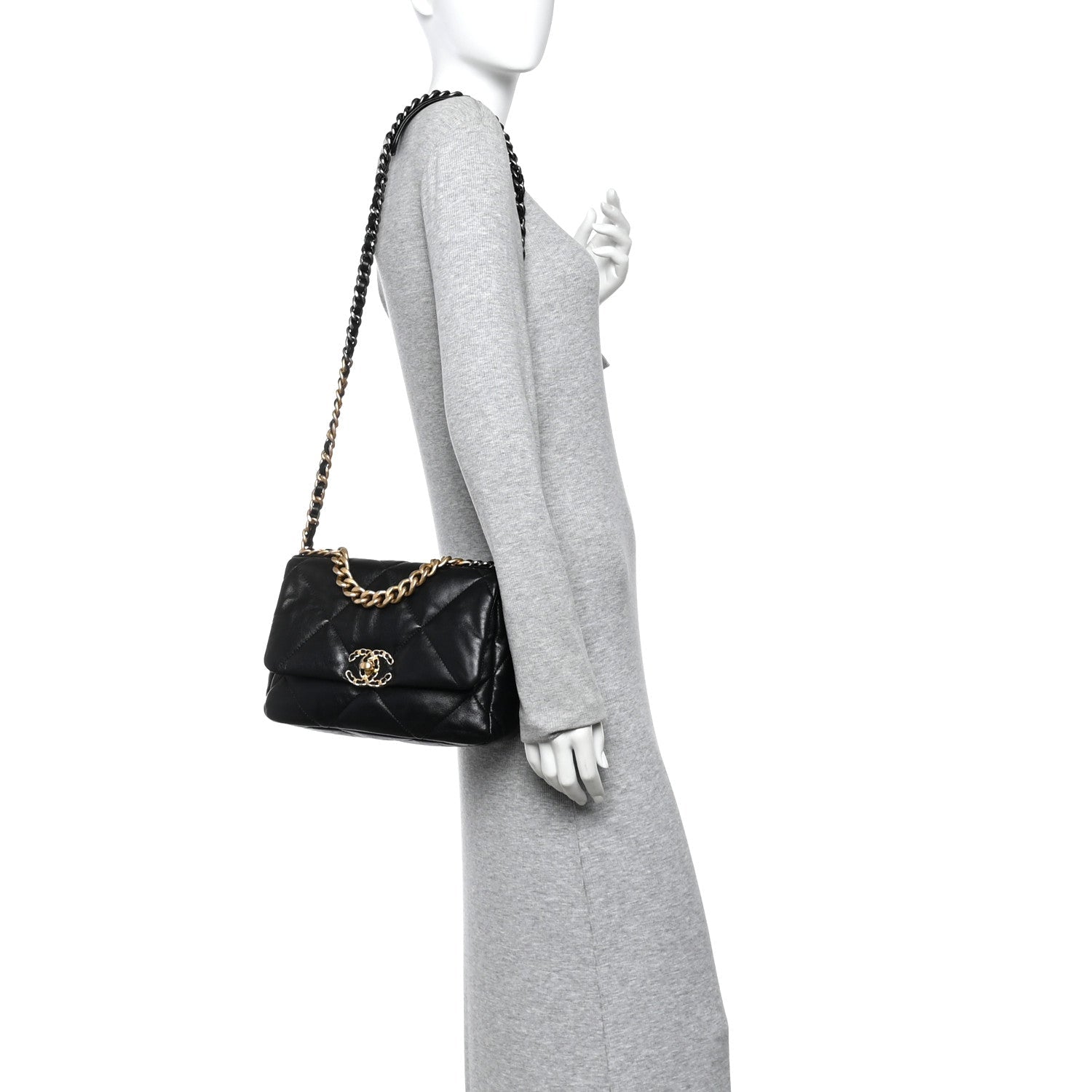 Lambskin Quilted Medium Chanel 19 Flap Black