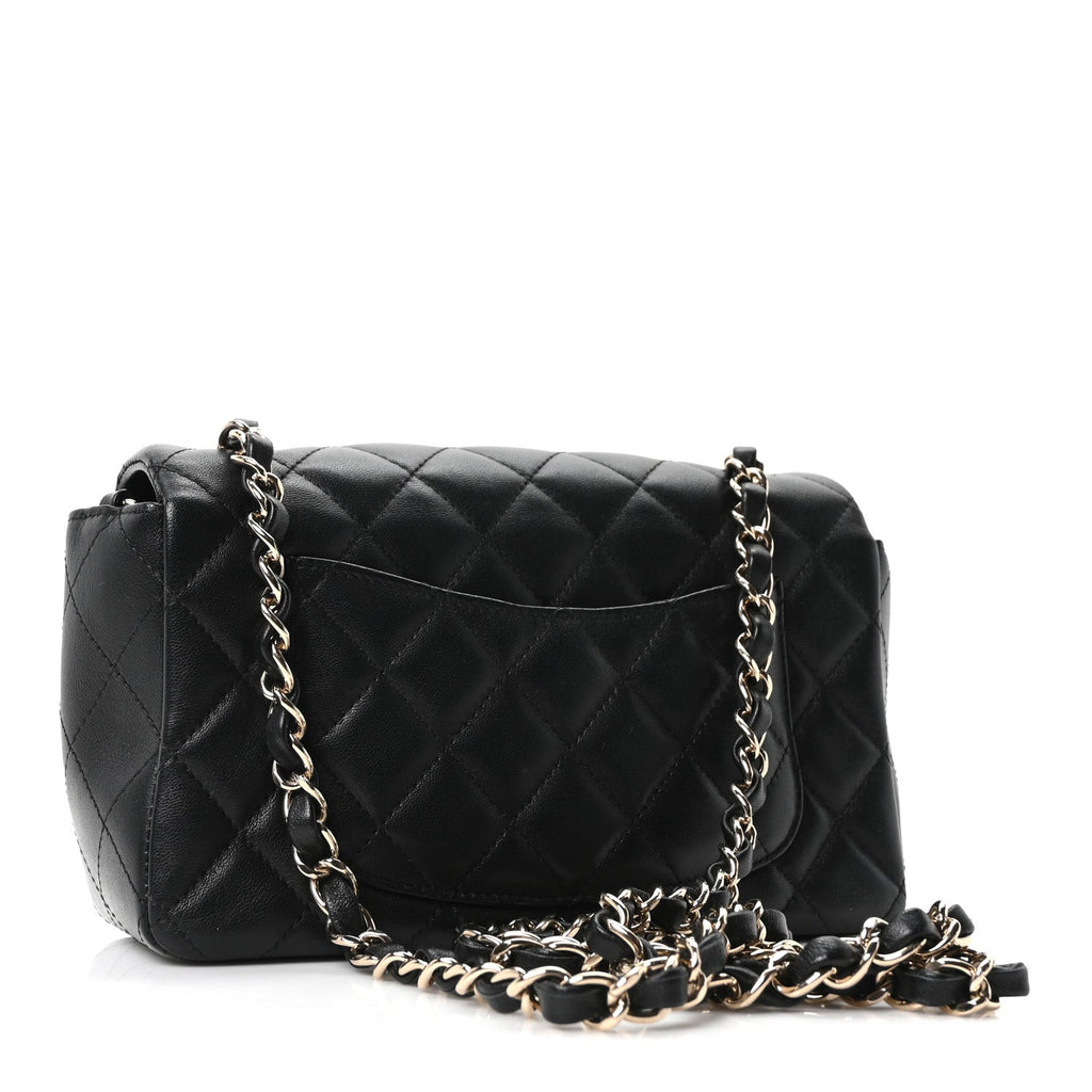 Lambskin Quilted Mini Rectangular Flap Black