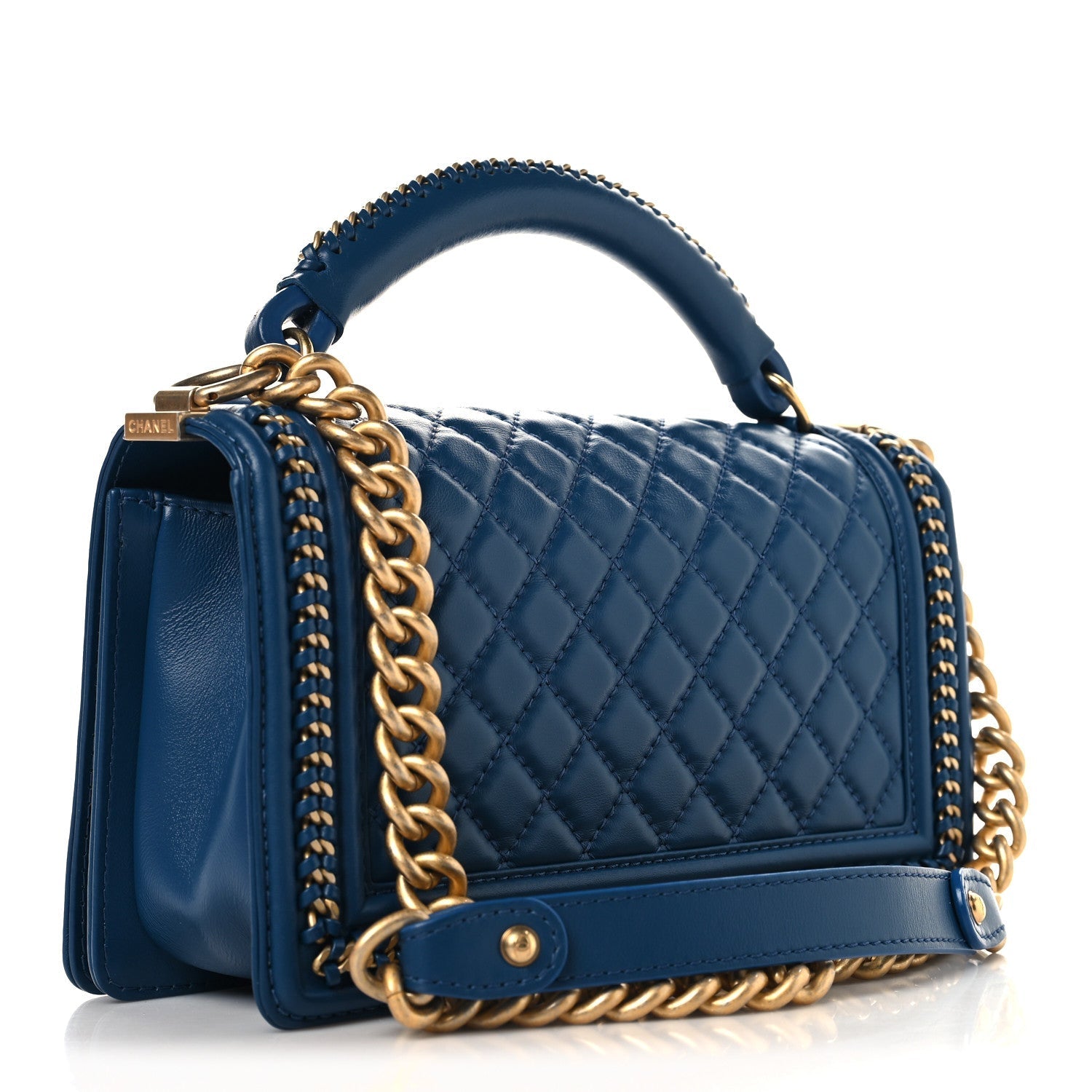 Calfskin Quilted Medium Boy Top Handle Flap Blue