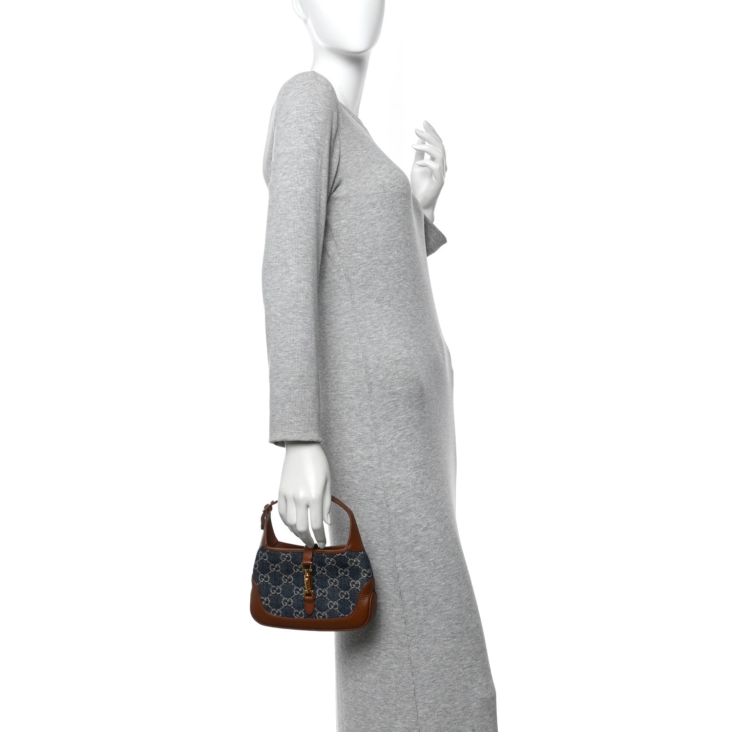 New Denim GG Monogram Calfskin Mini Jackie 1961 Hobo Blue Tea Cuir