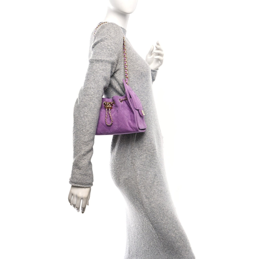 Suede Quilted Mini Chanel 25 Handbag Purple