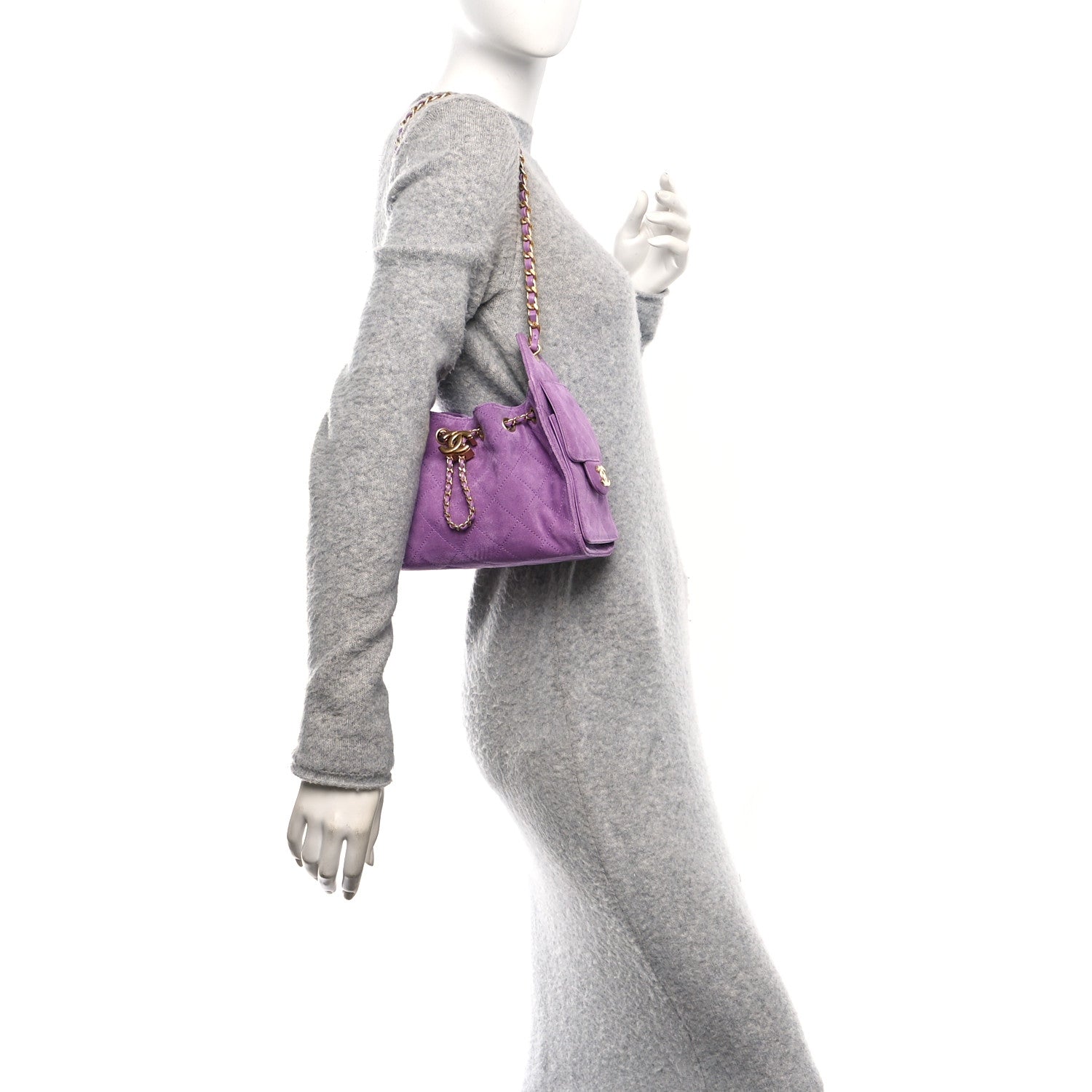Suede Quilted Mini Chanel 25 Handbag Purple