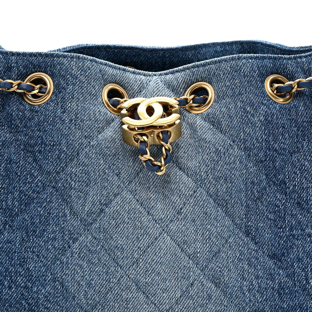 Washed Denim Quilted Mini Chanel 25 Handbag Blue