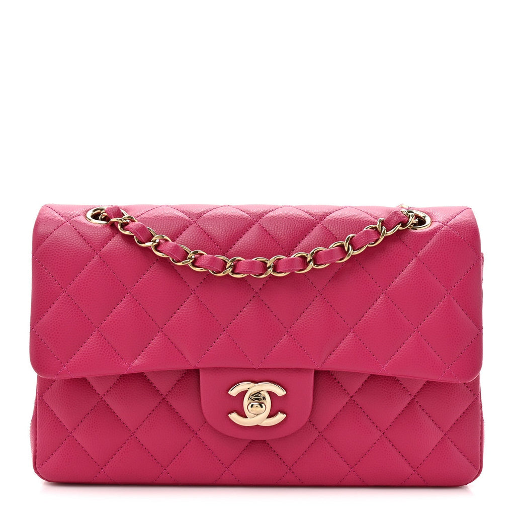 Caviar Quilted Small Double Flap Fuchsia