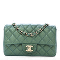 Iridescent Lambskin Quilted Mini Rectangular Flap Green