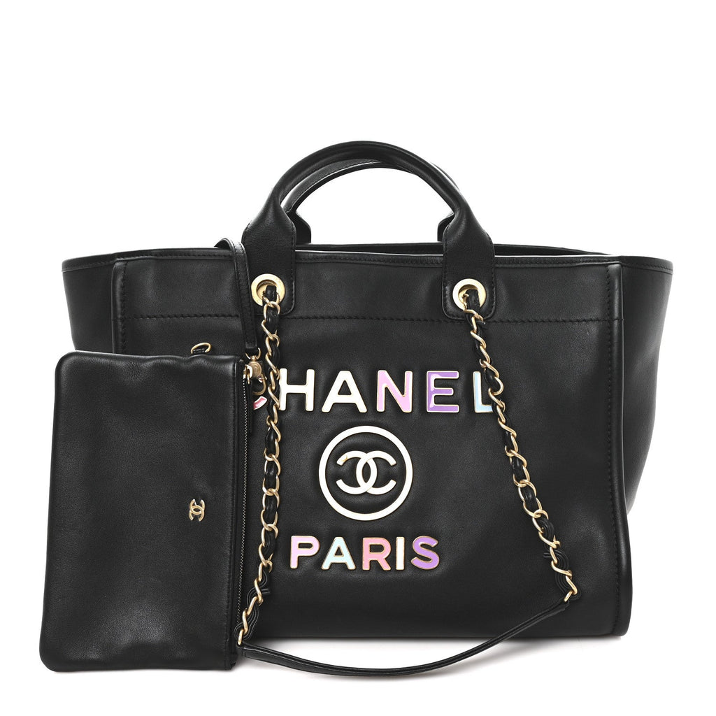 Calfskin Medium Deauville Tote Black Multicolor