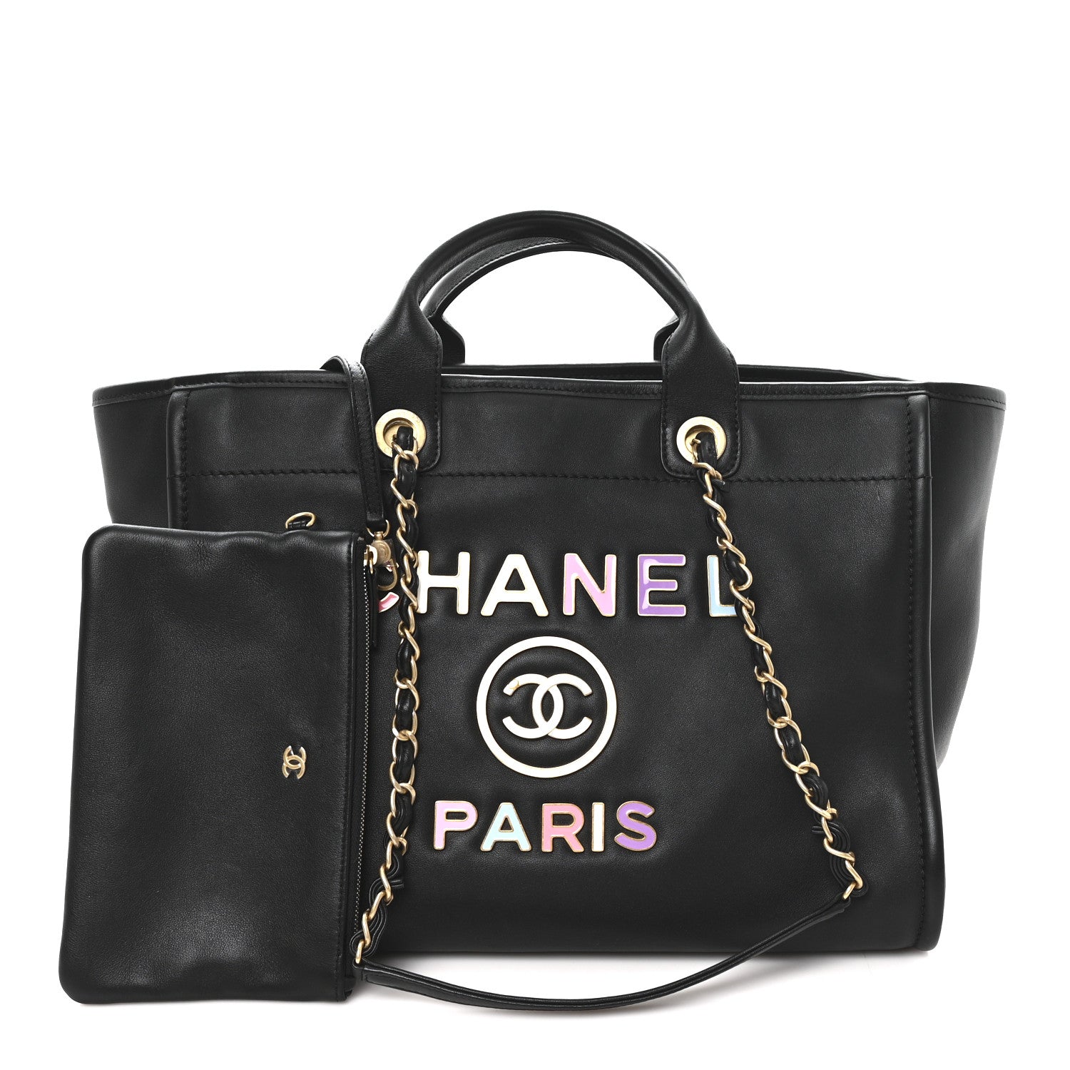 Calfskin Medium Deauville Tote Black Multicolor