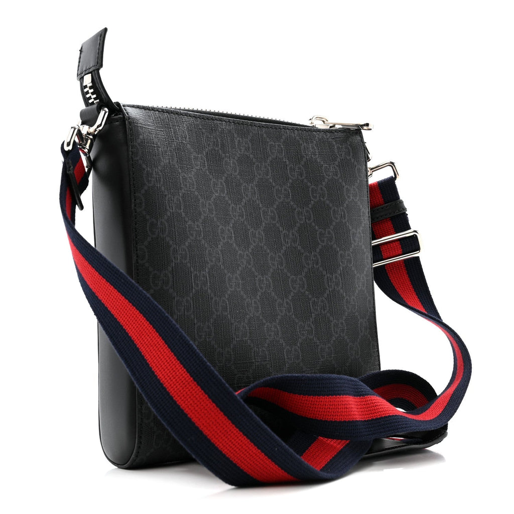 GG Supreme Monogram Web Small Flat Messenger Bag Black Grey