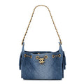 Washed Denim Quilted Mini Chanel 25 Handbag Blue