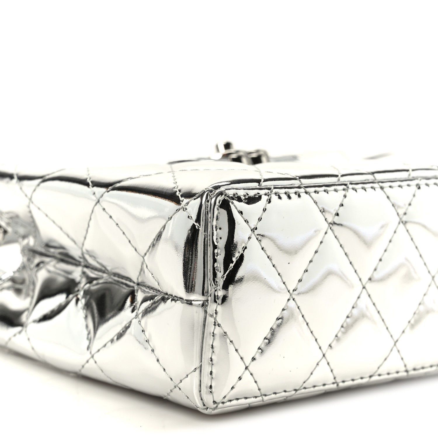 Mirror Calfskin Metallic Calfskin Quilted Nano Kelly Shopper Silvery