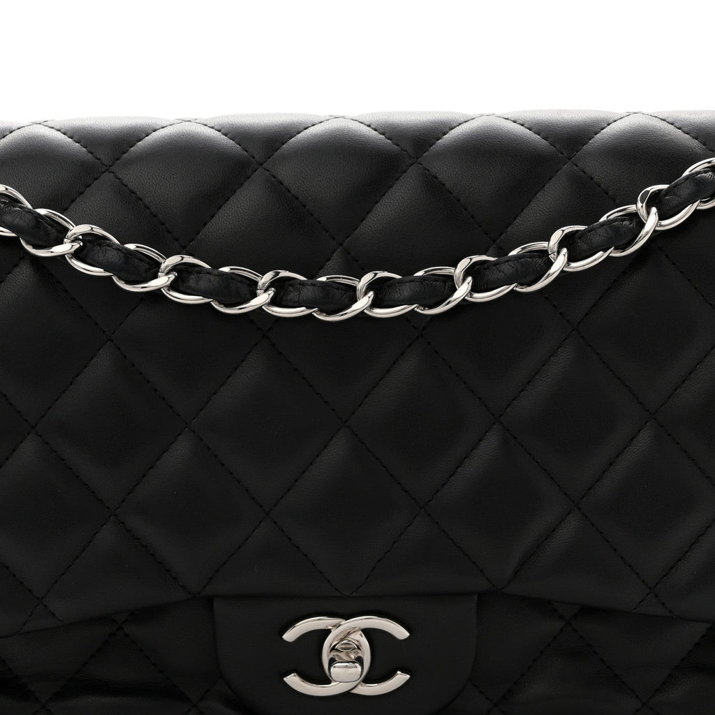 Lambskin Quilted Jumbo Double Flap Black