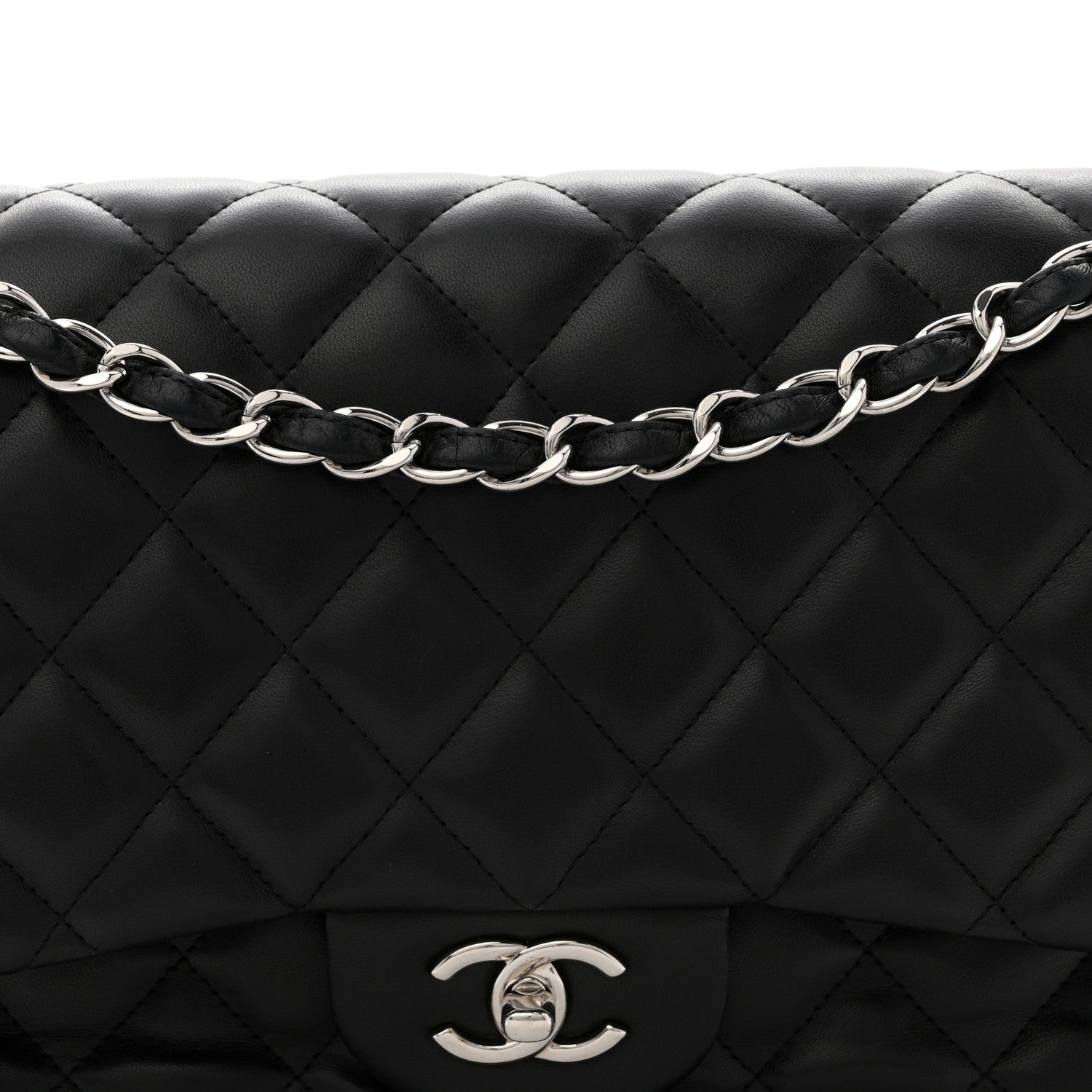 Lambskin Quilted Jumbo Double Flap Black