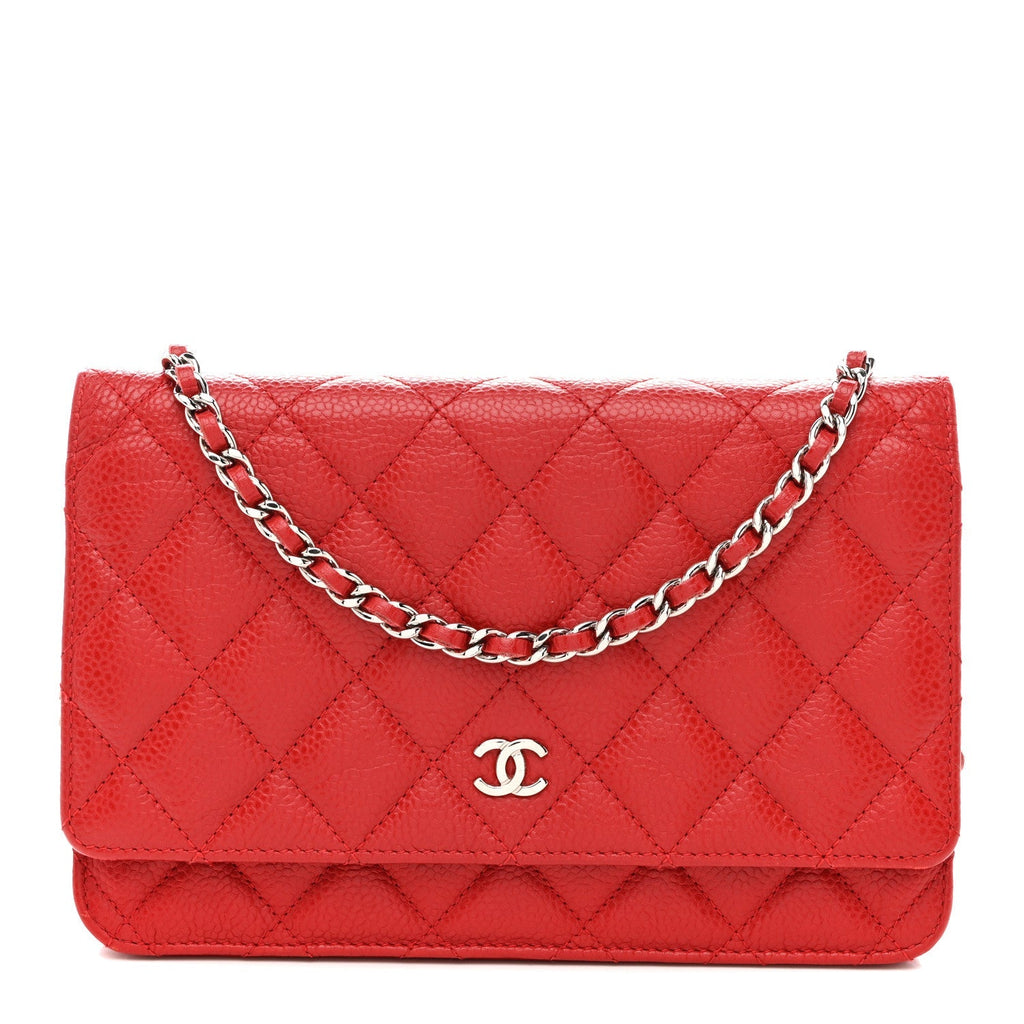 Caviar Quilted Wallet on Chain WOC Red