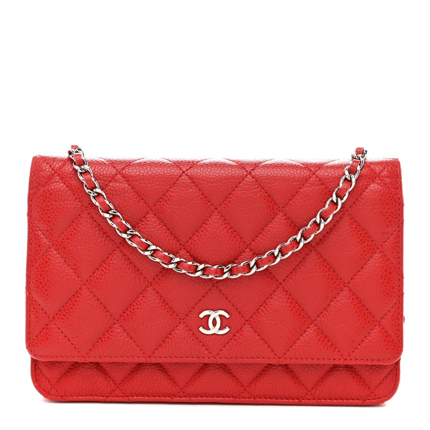 Caviar Quilted Wallet on Chain WOC Red
