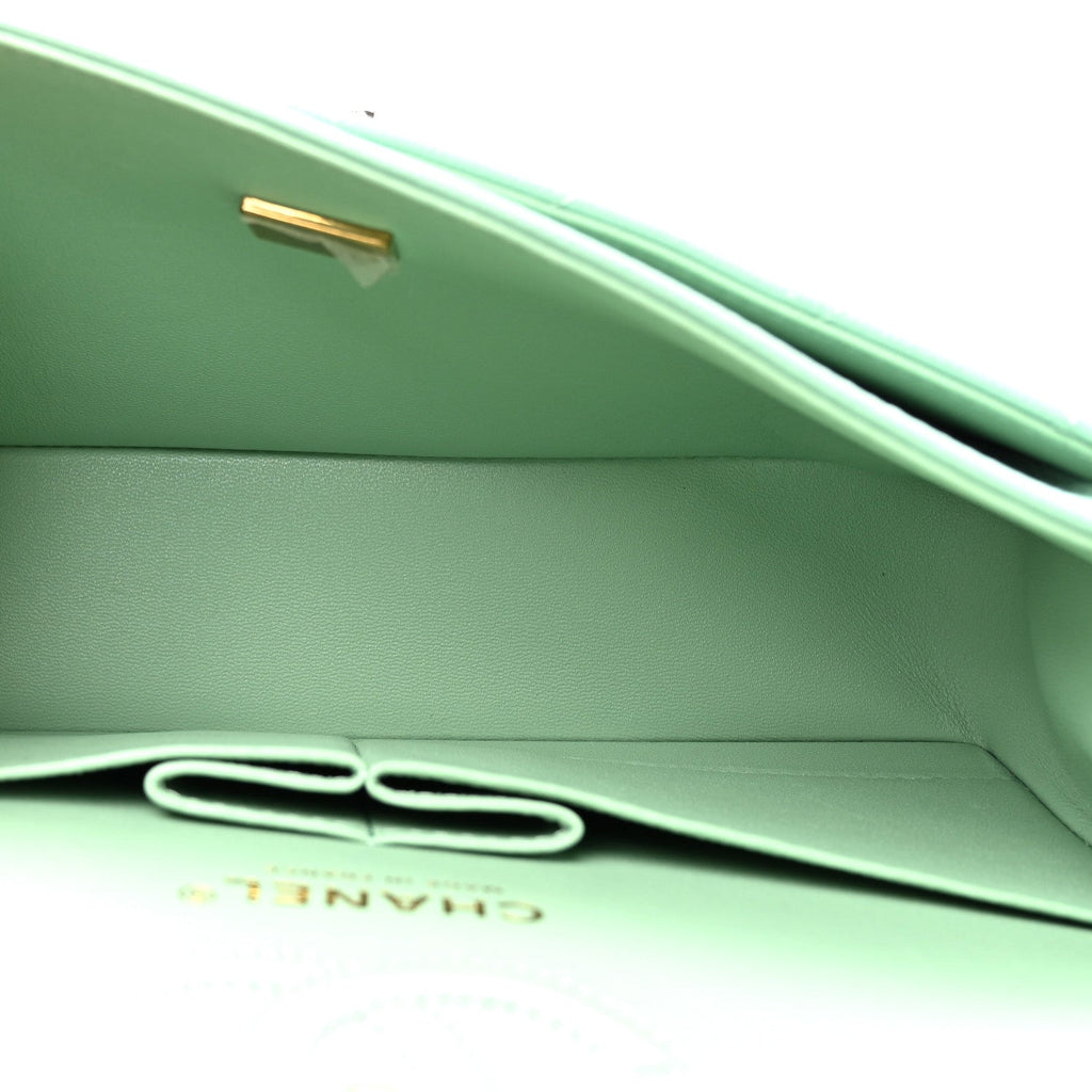 Caviar Quilted Small Double Flap Light Green