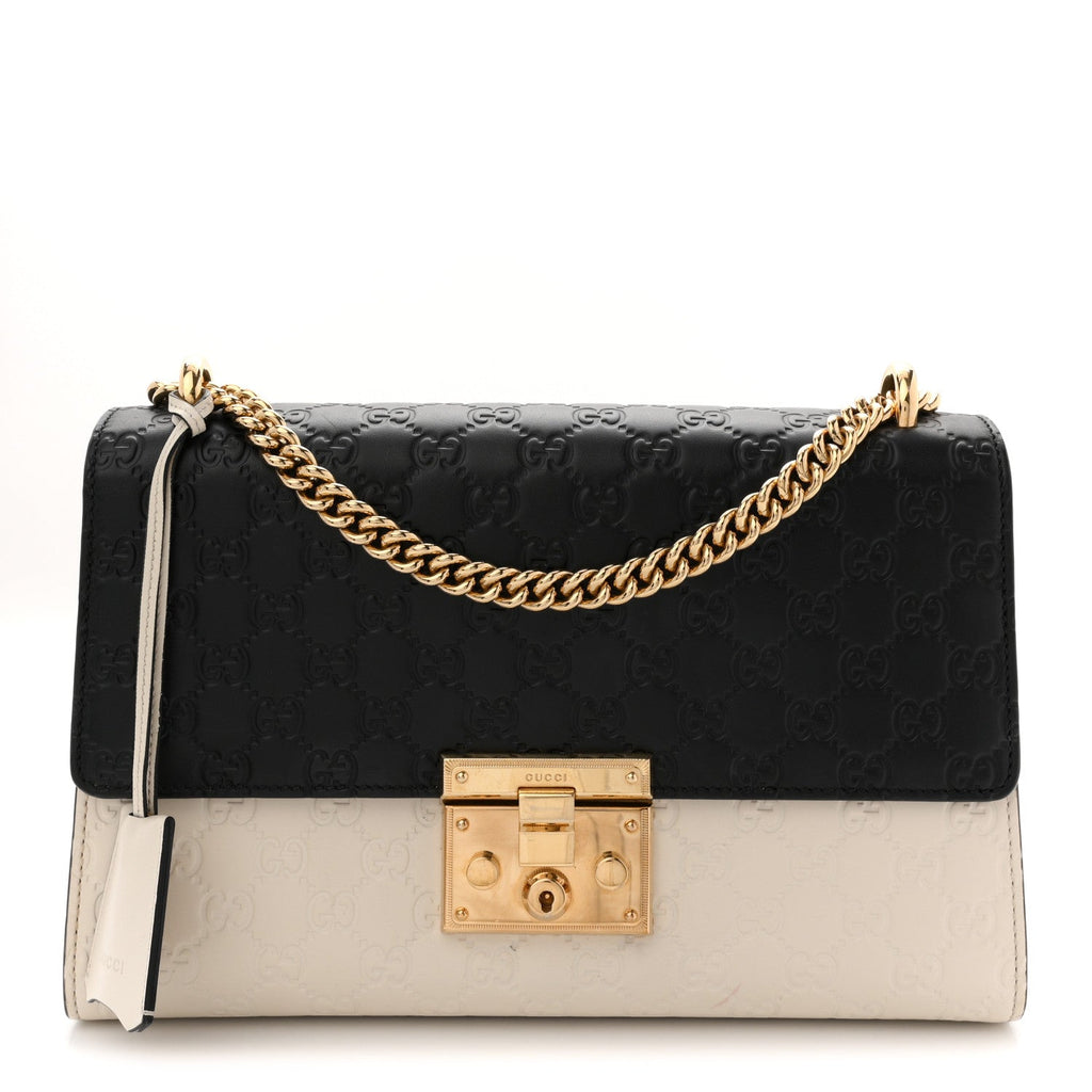 Guccissima Medium Padlock Shoulder Bag Black Mystic White