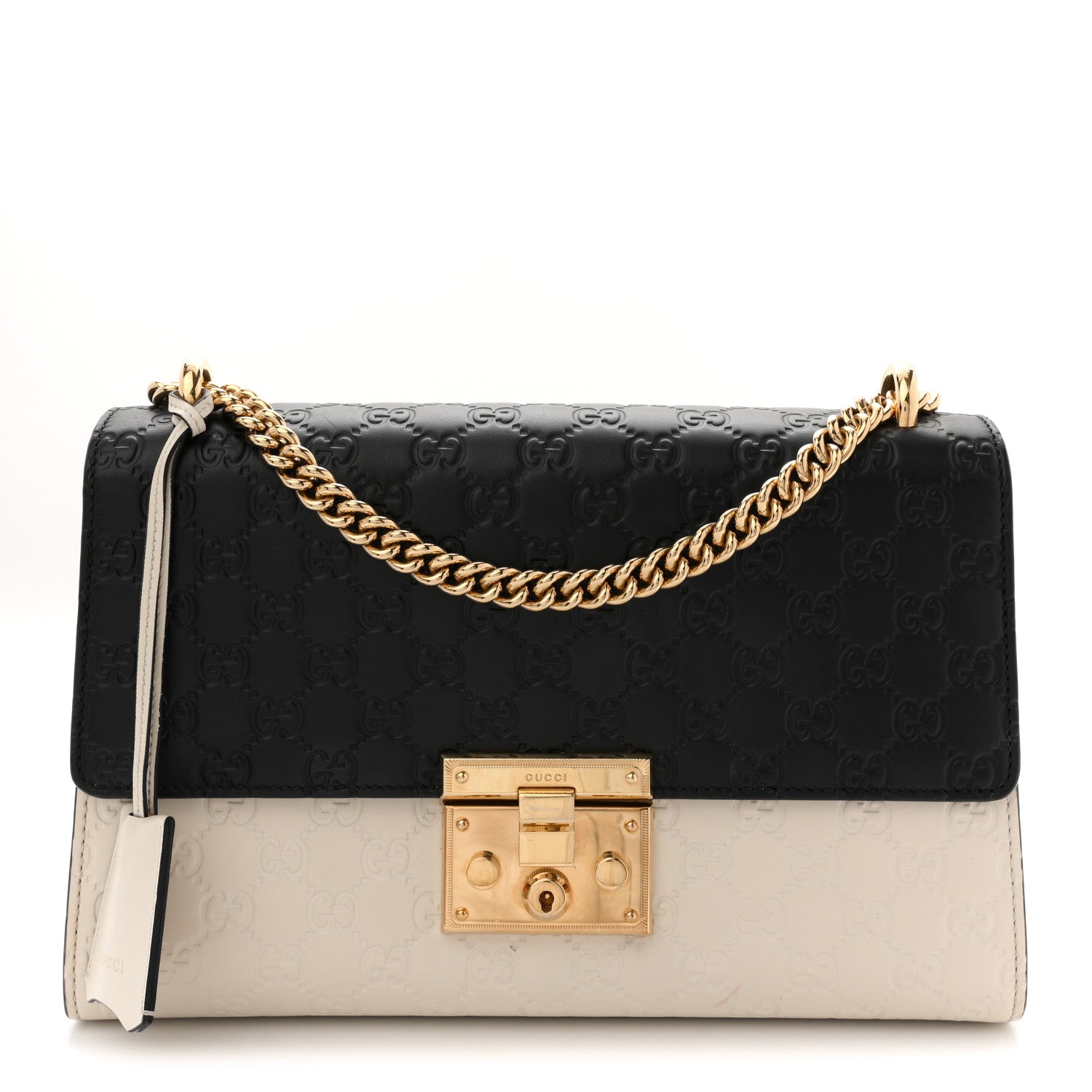 Guccissima Medium Padlock Shoulder Bag Black Mystic White