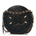 Caviar Quilted Round Filigree Crossbody Black