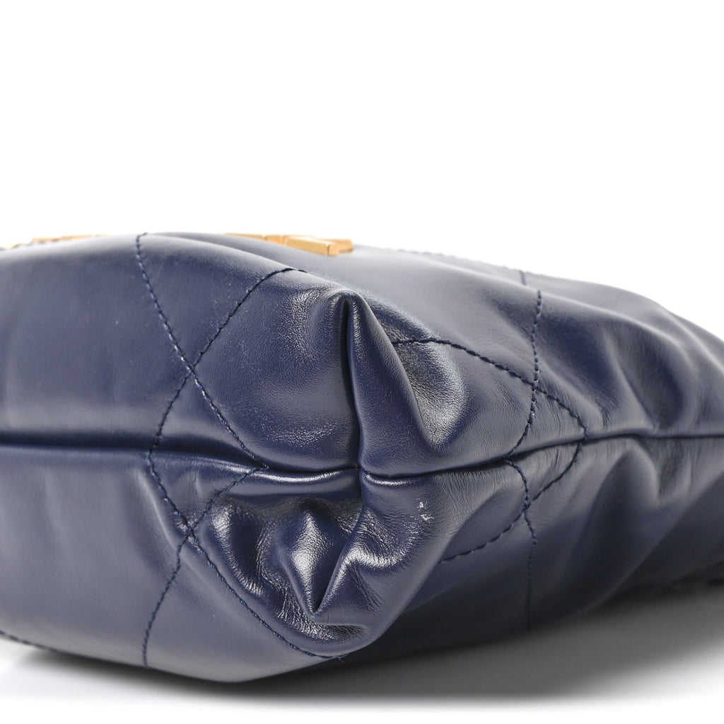 Shiny Calfskin Quilted Mini Chanel 22 Navy Blue