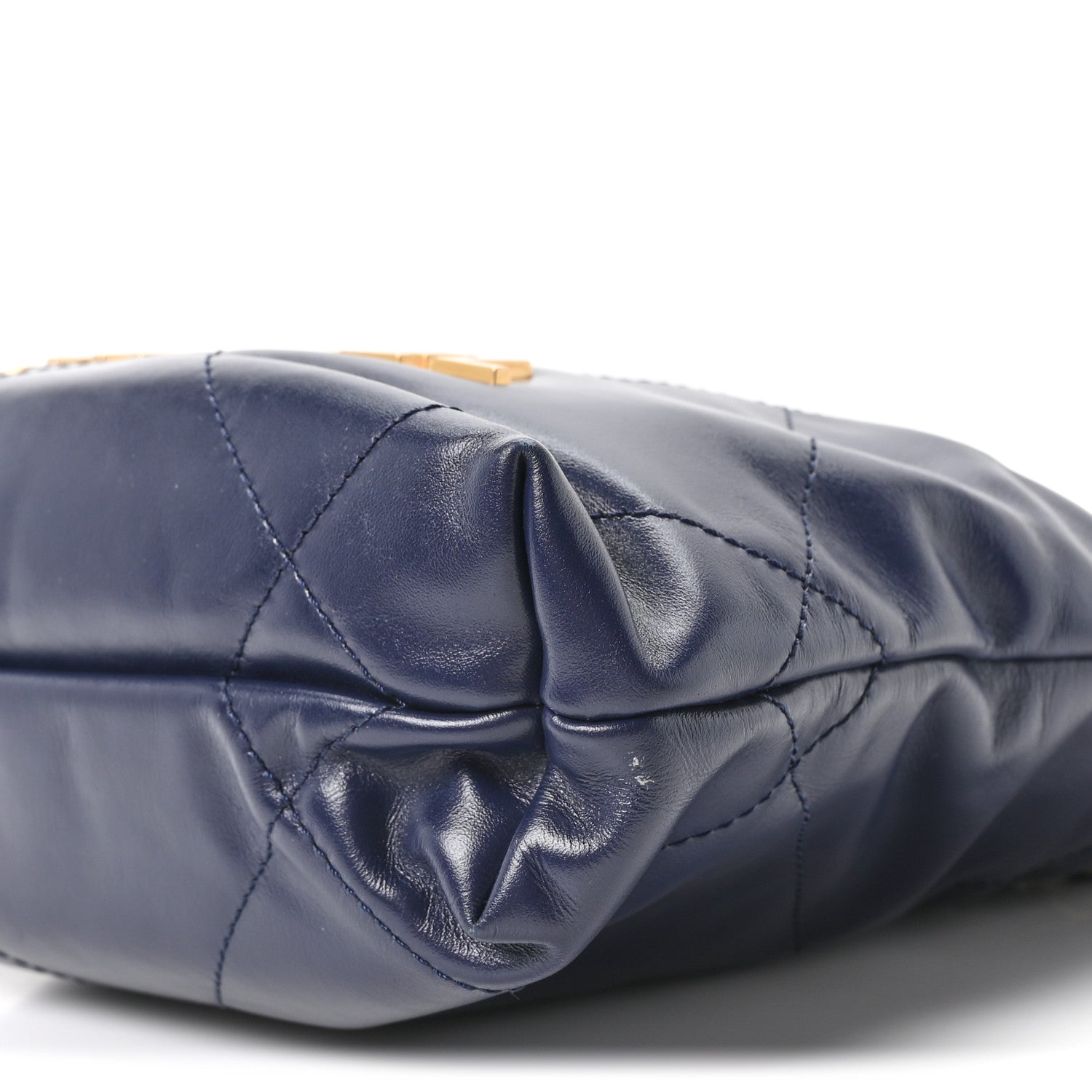 Shiny Calfskin Quilted Mini Chanel 22 Navy Blue