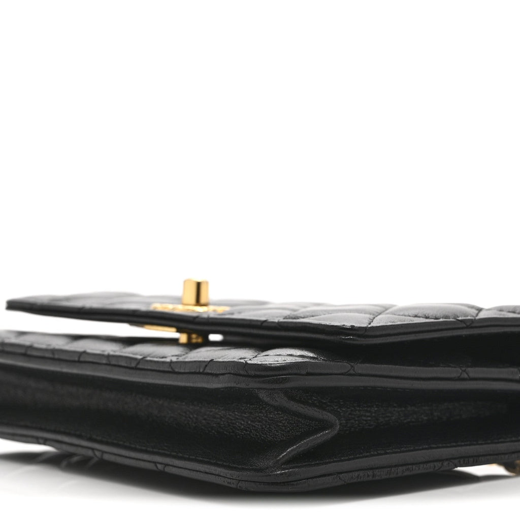 Shiny Lambskin Quilted Dynasty Wallet On Chain WOC Black