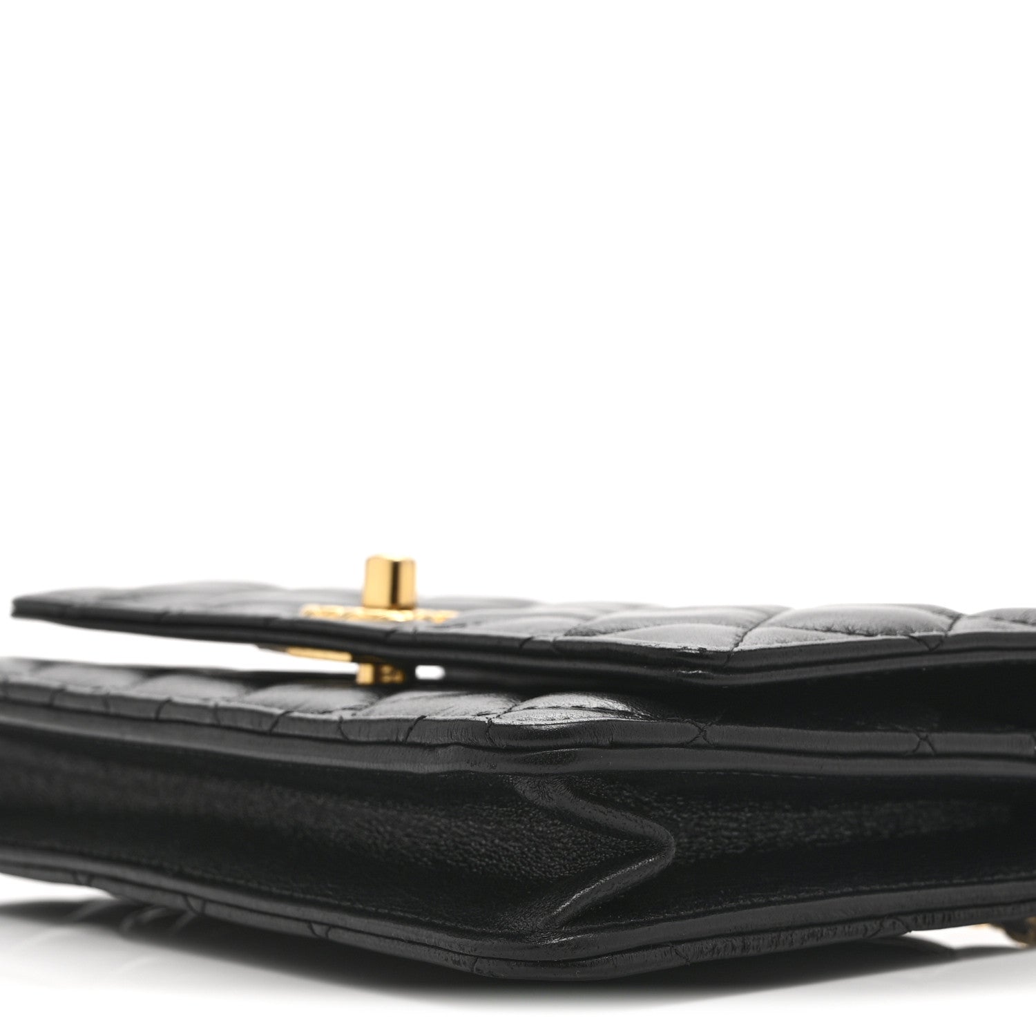 Shiny Lambskin Quilted Dynasty Wallet On Chain WOC Black