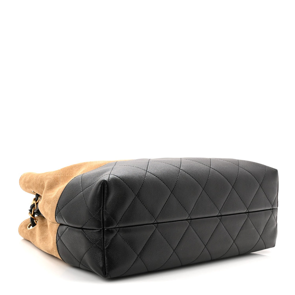 Suede Calfskin Shiny Lambskin Quilted Small Coco Base Shopping Bag Beige Black