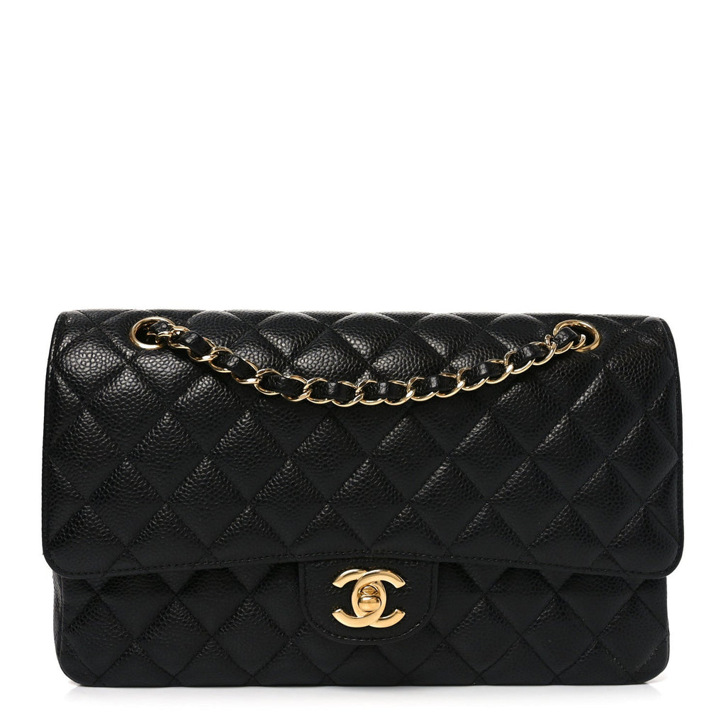 Caviar Quilted Medium Double Flap Black