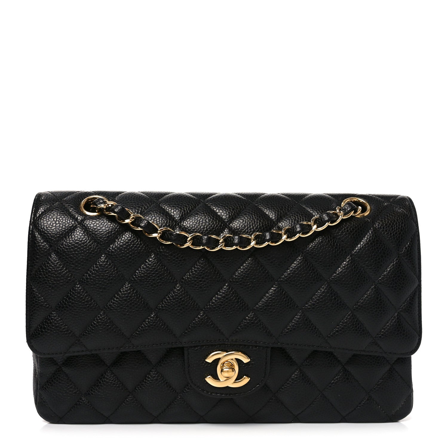 Caviar Quilted Medium Double Flap Black