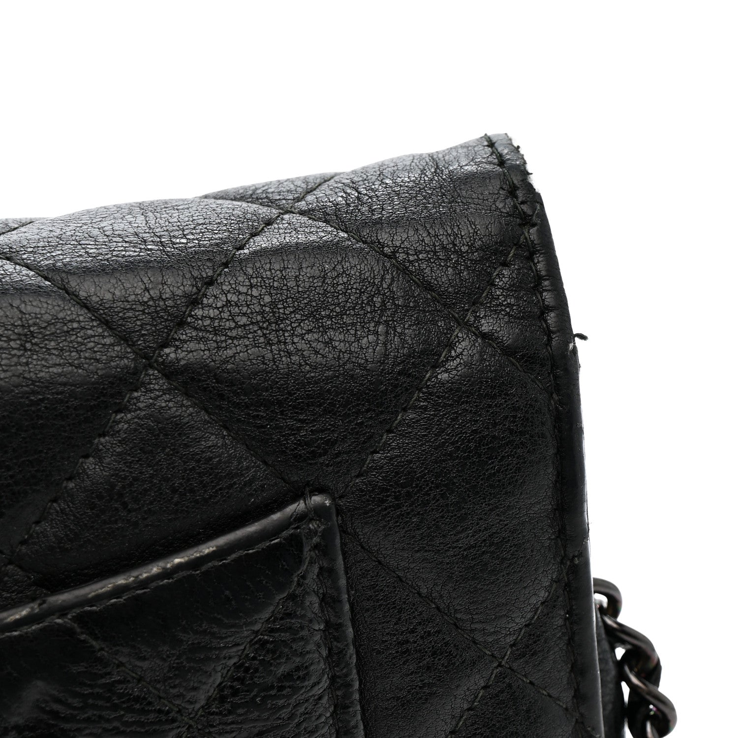 Crumpled Calfskin Quilted Wallet On Chain WOC So Black