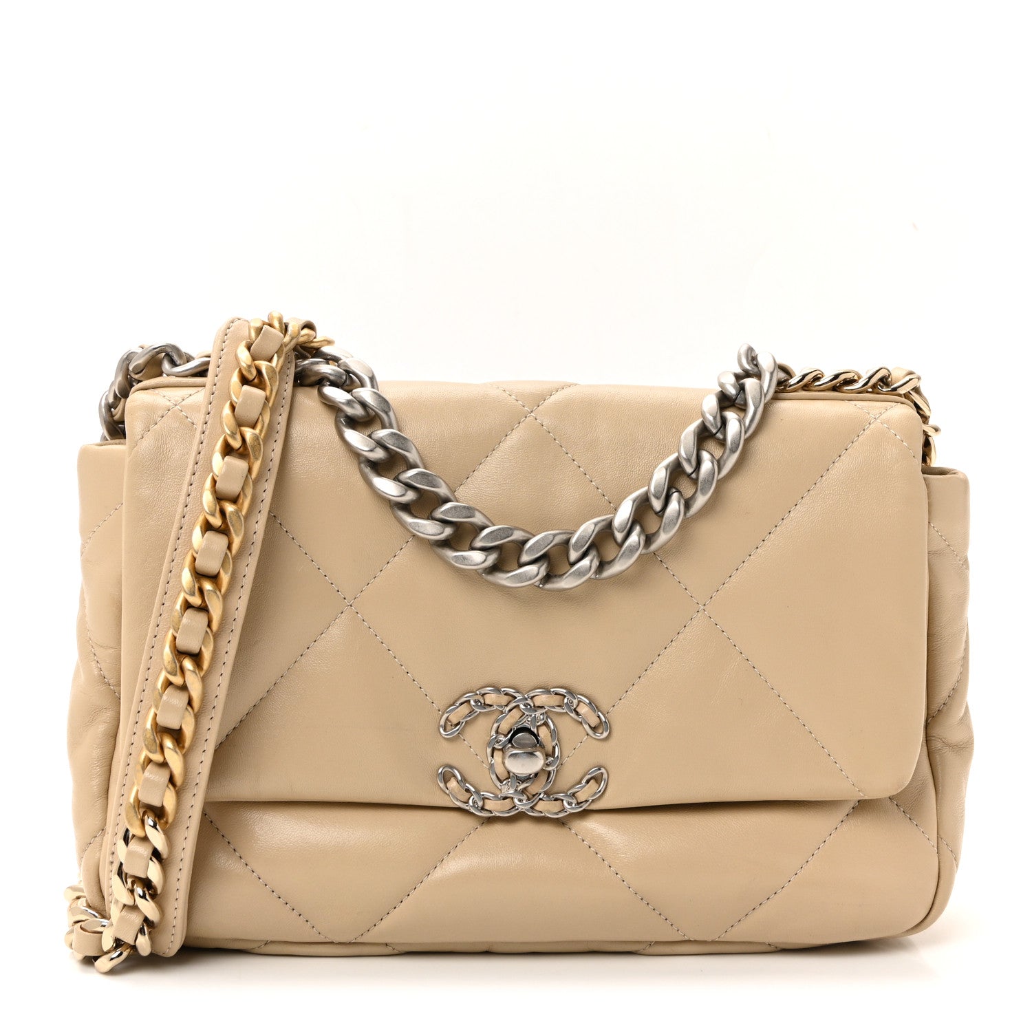 Lambskin Quilted Medium Chanel 19 Flap Beige
