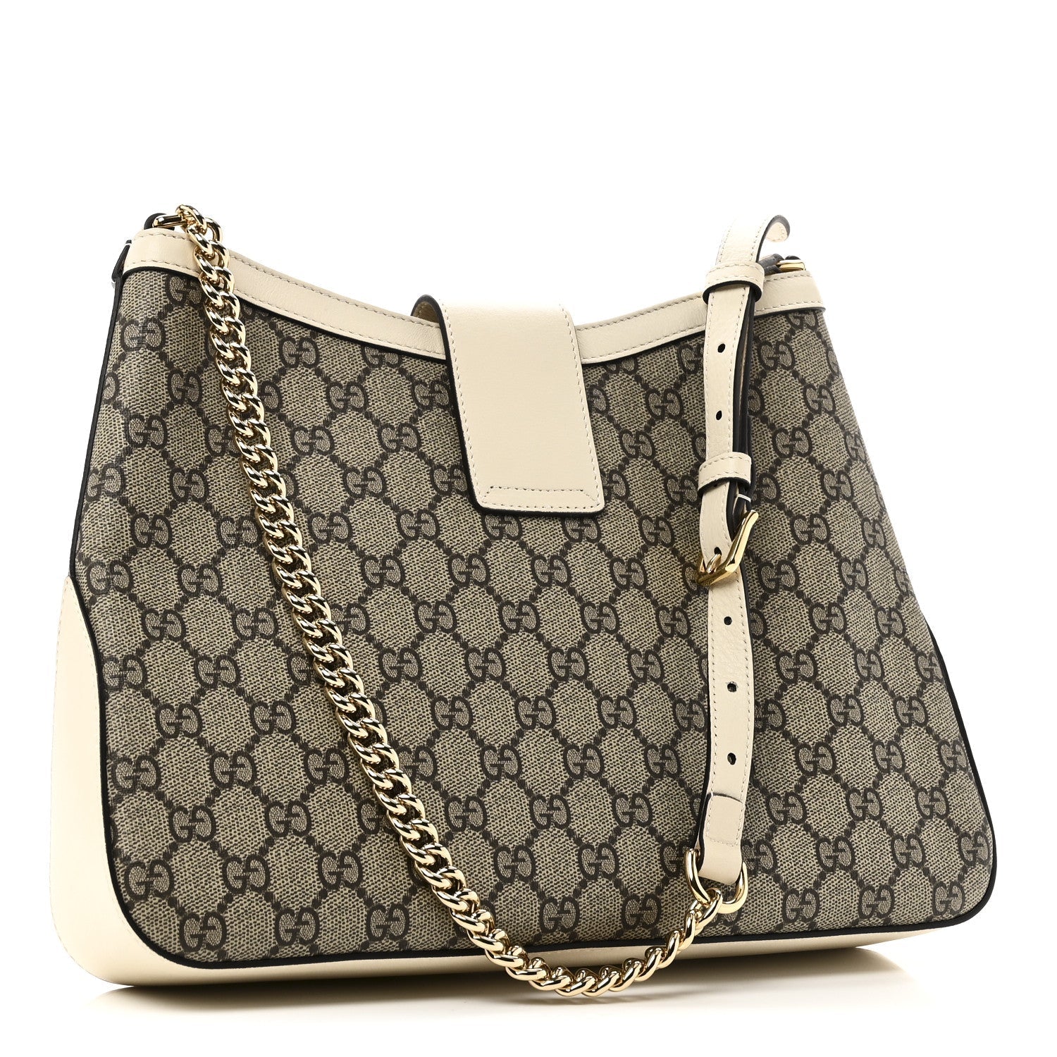 GG Supreme Monogram Moon Calfskin Medium Padlock Shoulder Bag Beige Ebony Mystic White