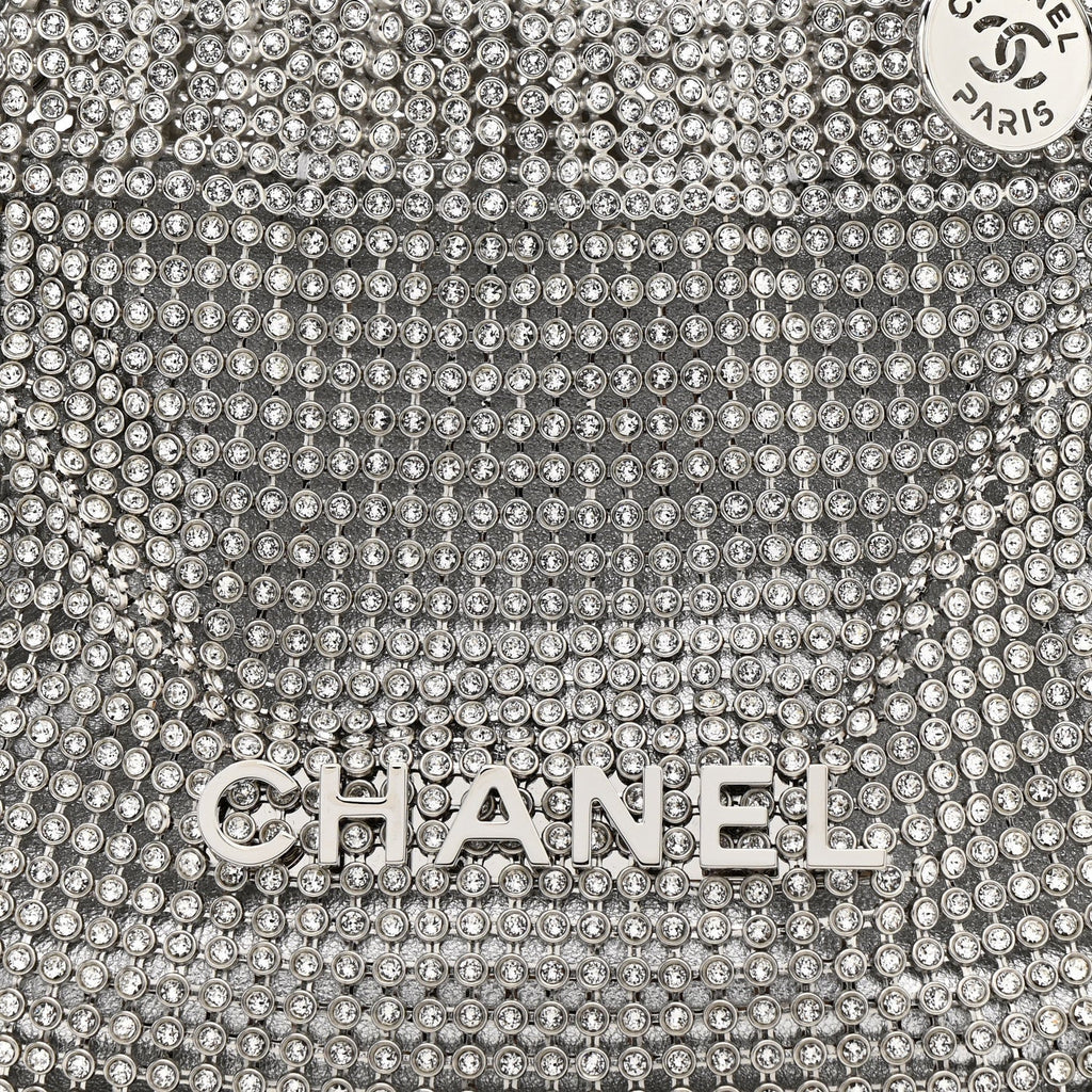 Crystal Embellished Metallic Lambskin Mini Chanel 22 Silver