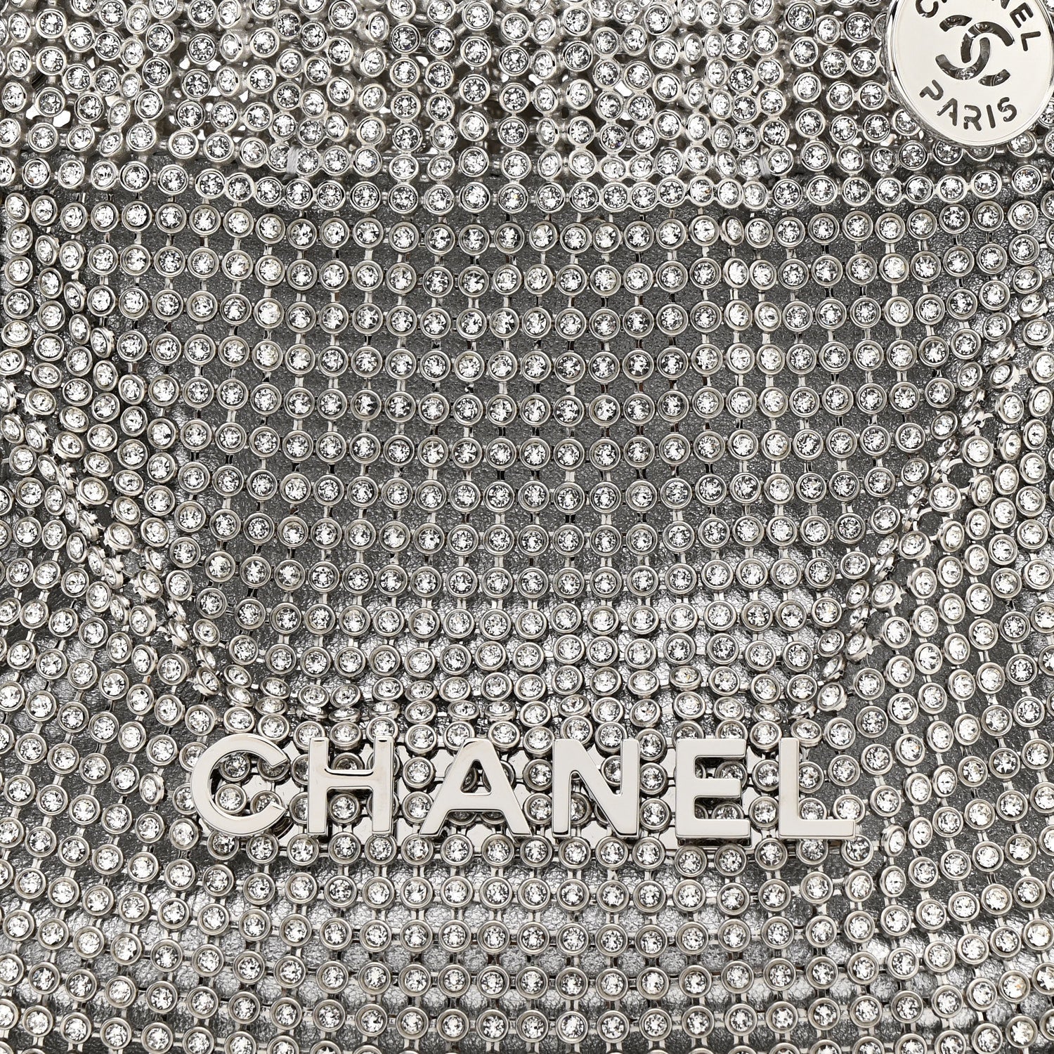 Crystal Embellished Metallic Lambskin Mini Chanel 22 Silver