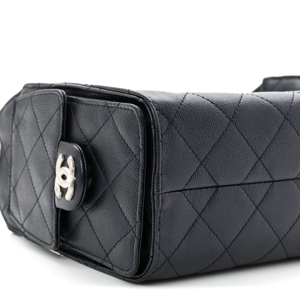 Metallic Caviar Quilted Mini Chanel 25 Handbag Dark Blue
