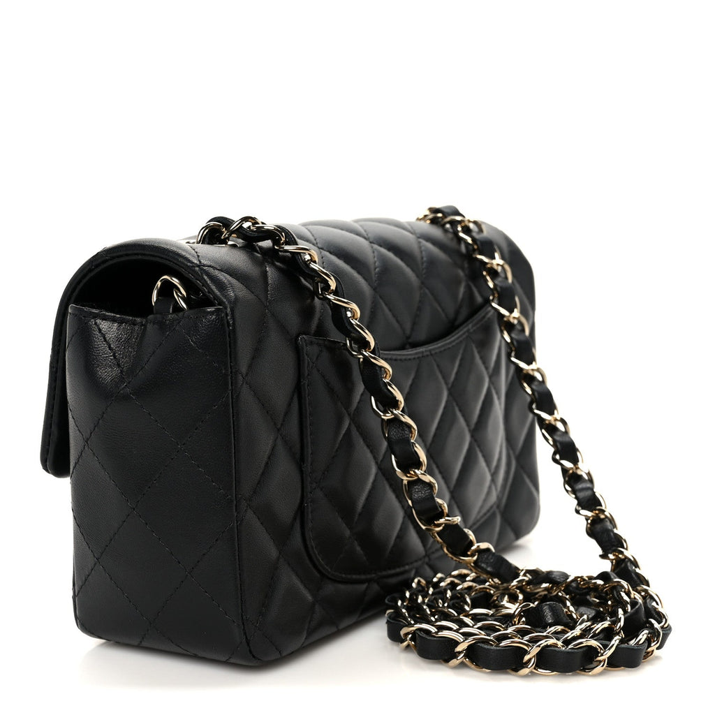 Lambskin Quilted Mini Rectangular Flap Black