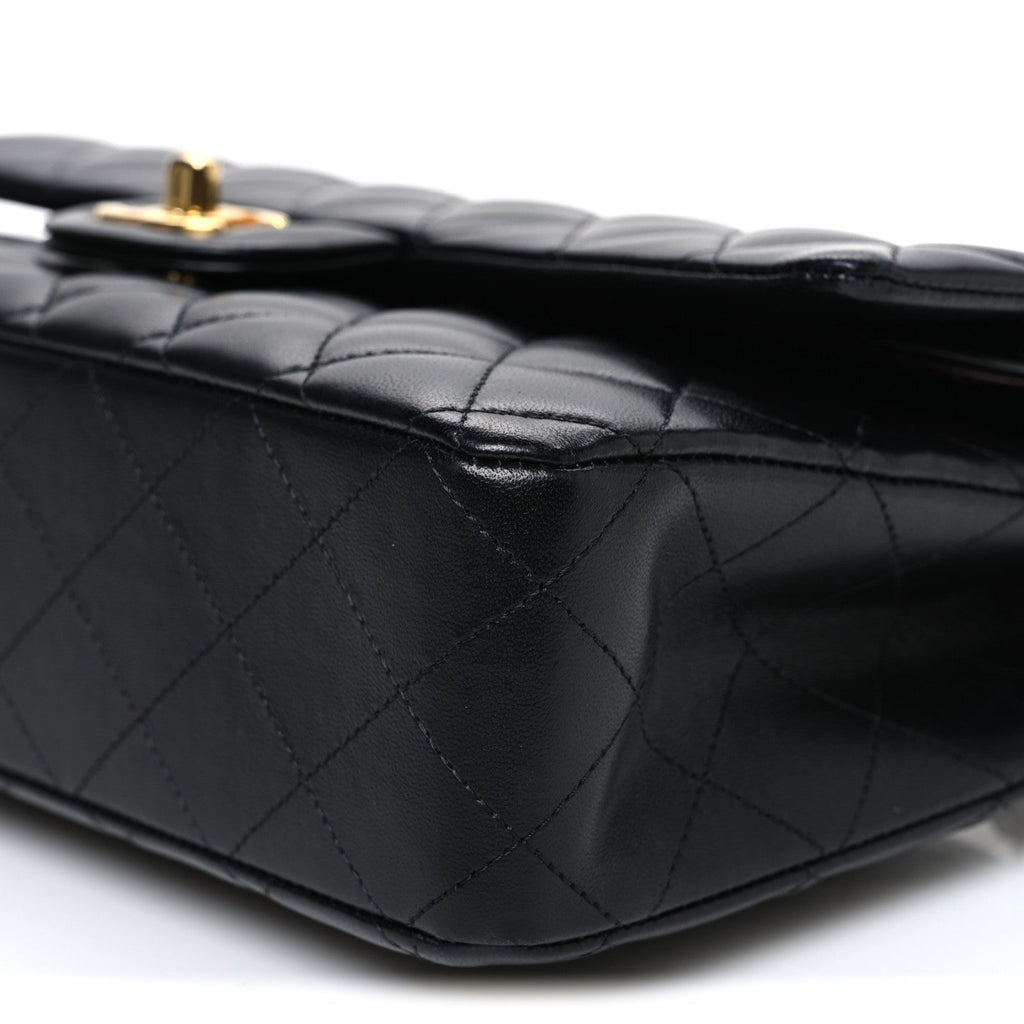 Lambskin Quilted Medium Double Flap Black