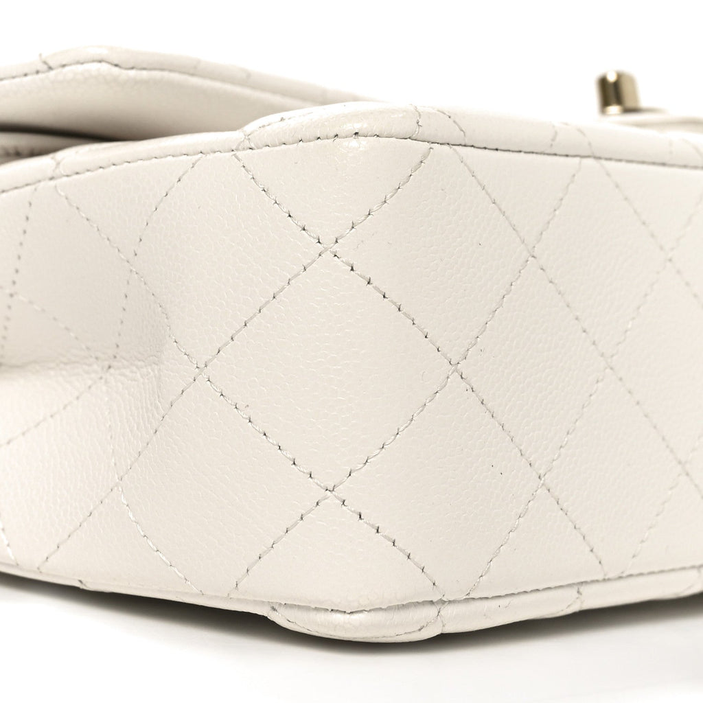 Caviar Quilted Medium Double Flap White