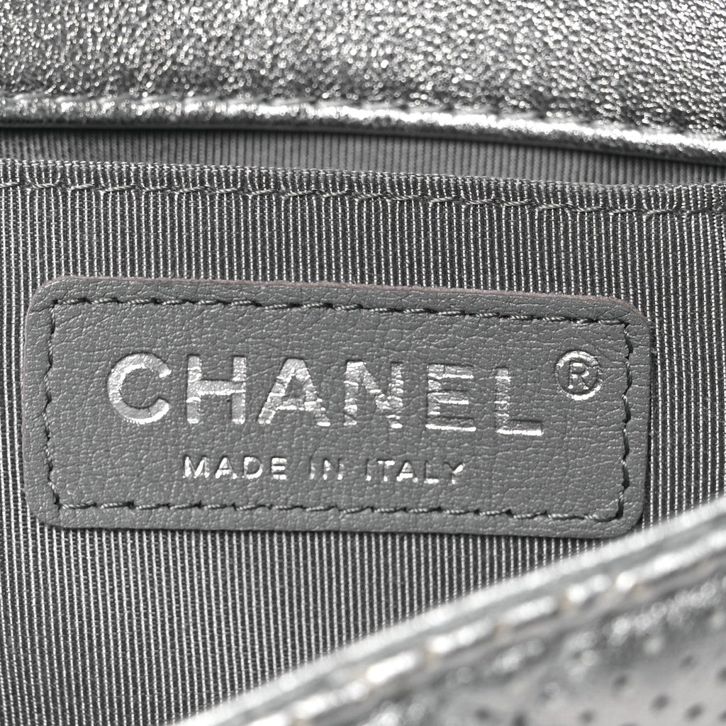 Metallic Lambskin Perforated Mini Rectangular Flap Silver