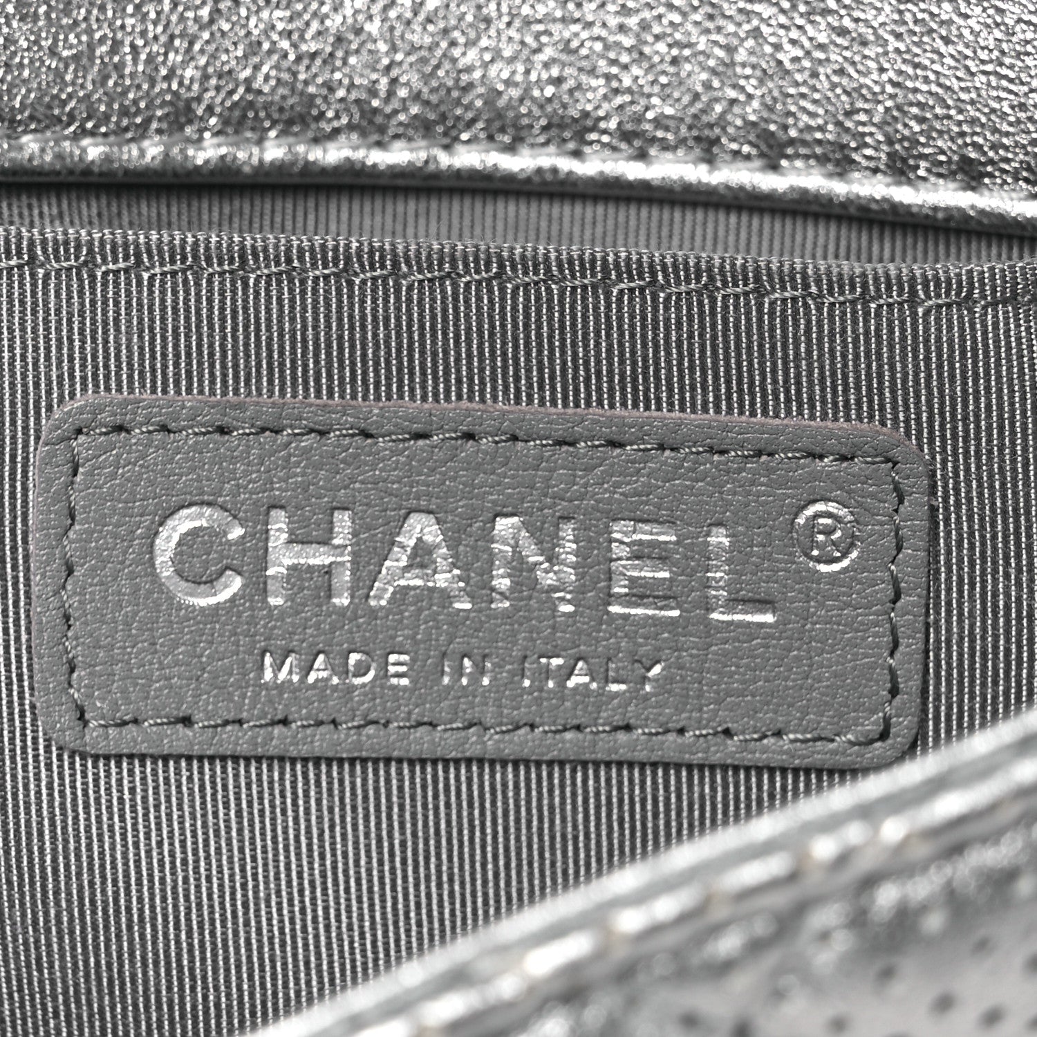 Metallic Lambskin Perforated Mini Rectangular Flap Silver