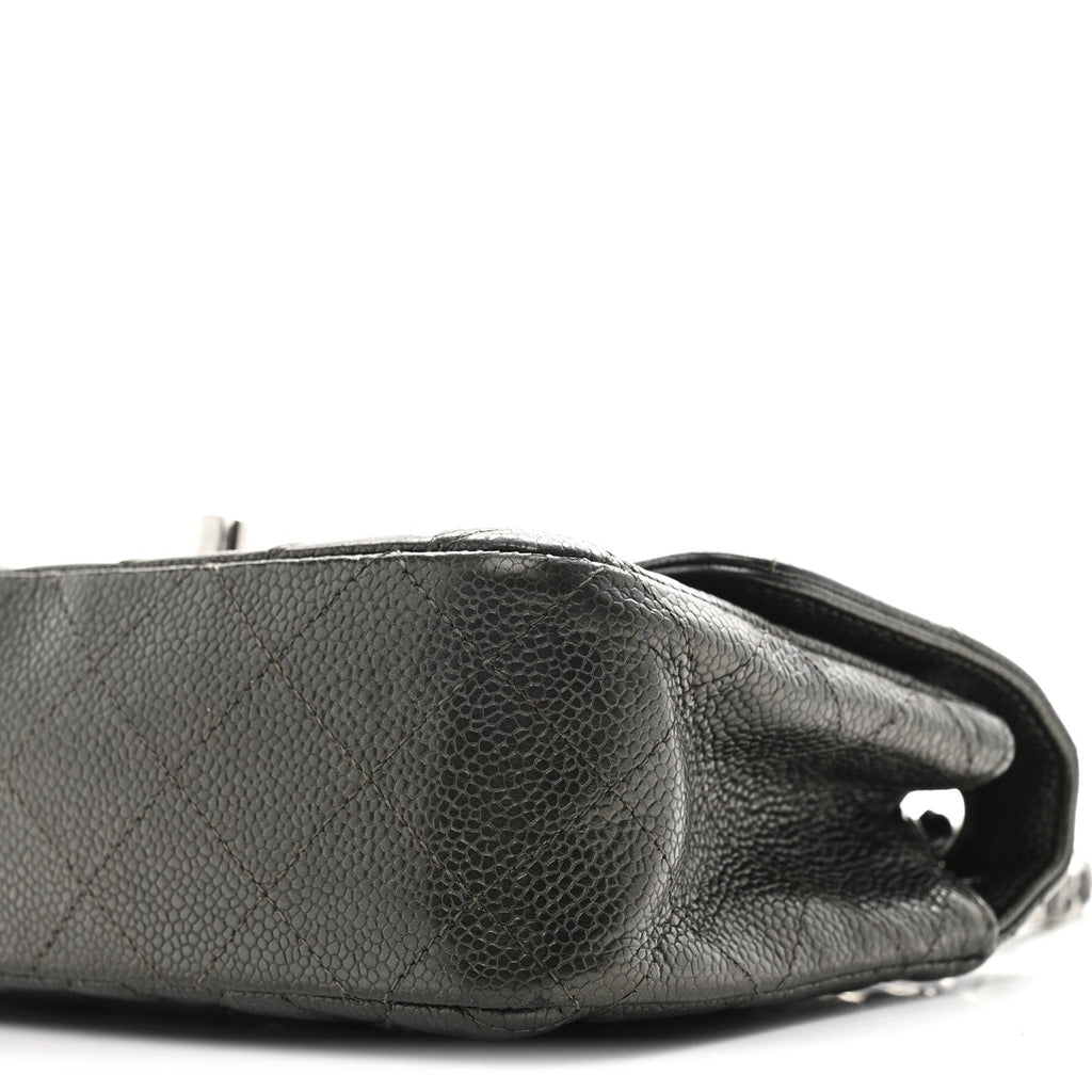 Metallic Caviar Quilted Mini Rectangular Flap Dark Grey