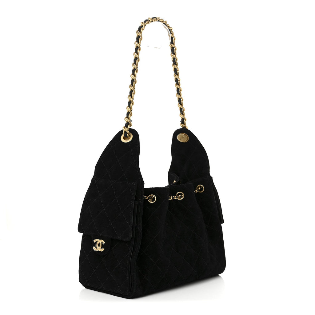 Suede Quilted Small Chanel 25 Handbag Black