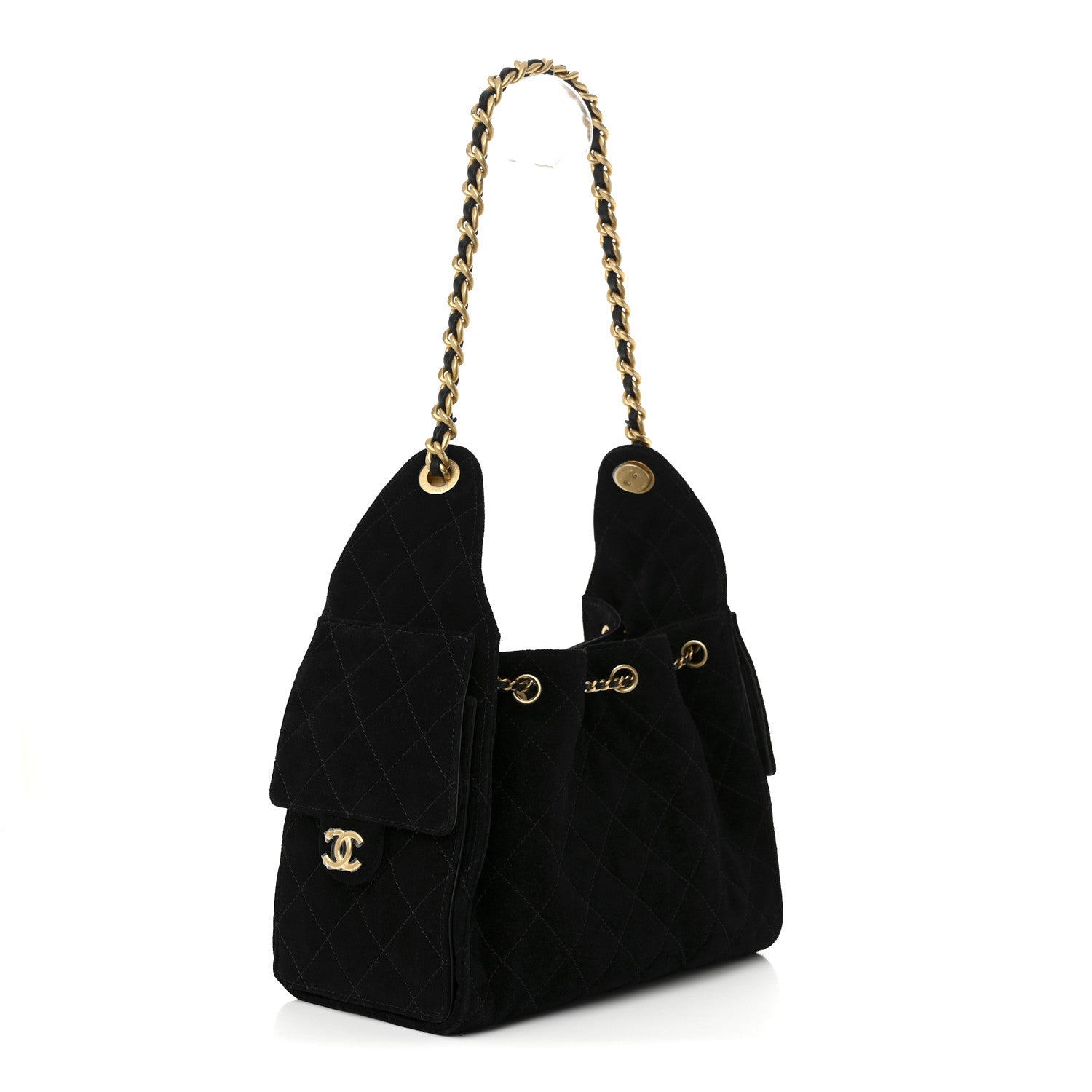 Suede Quilted Small Chanel 25 Handbag Black