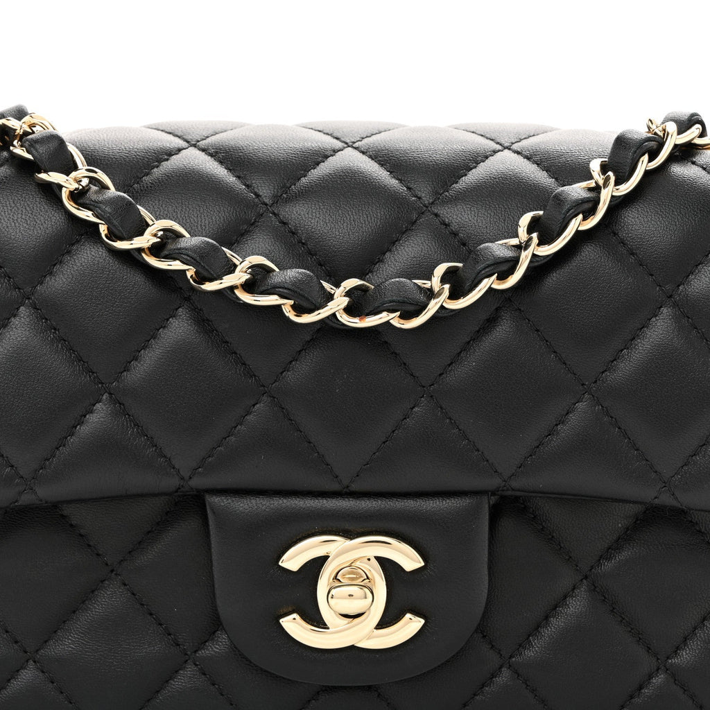 Lambskin Quilted Mini Rectangular Flap Black