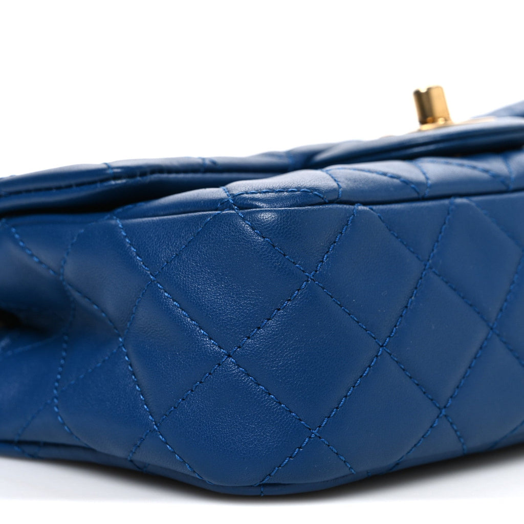 Lambskin Quilted Pearl Crush Mini Rectangular Flap Blue