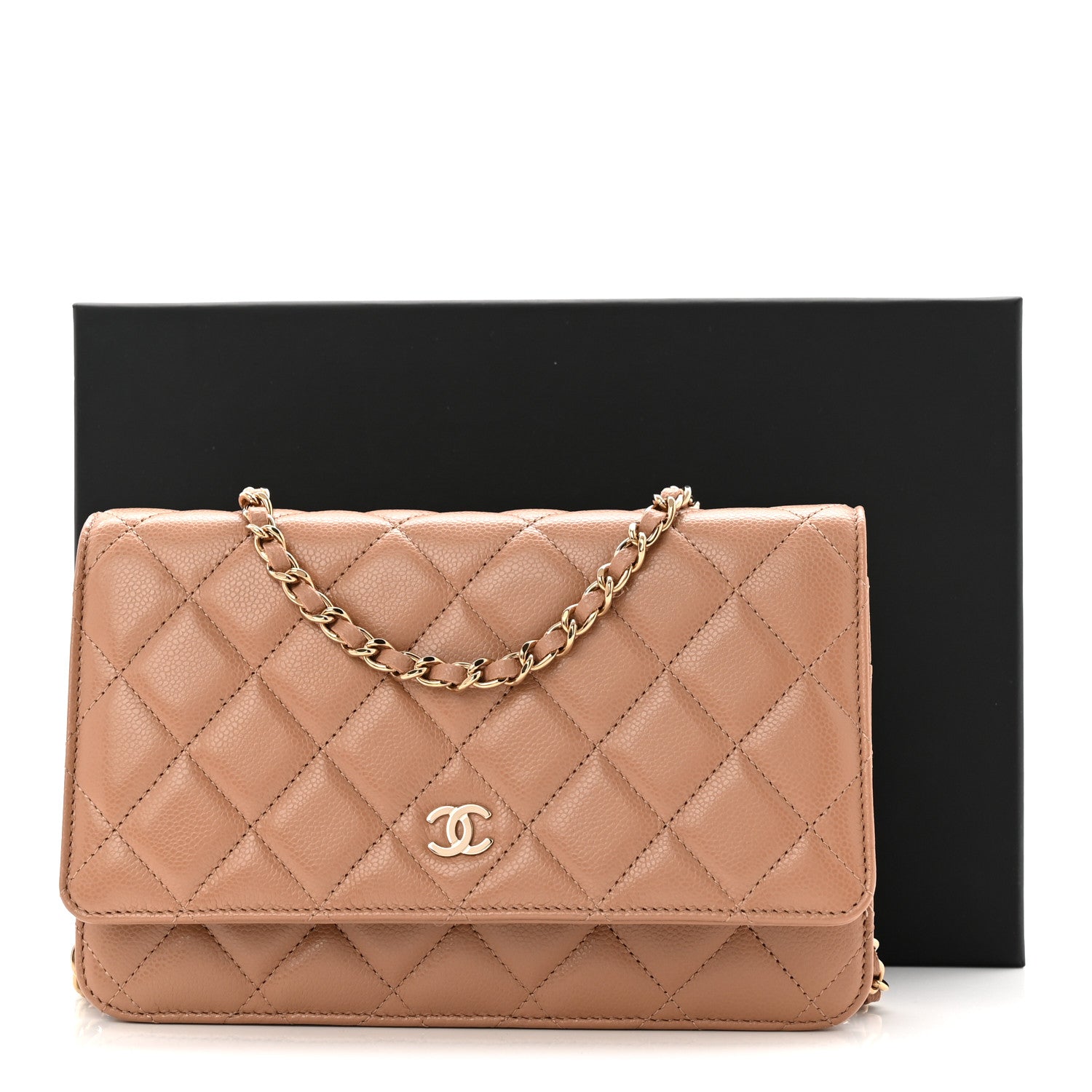 Caviar Quilted Wallet on Chain WOC Dark Beige